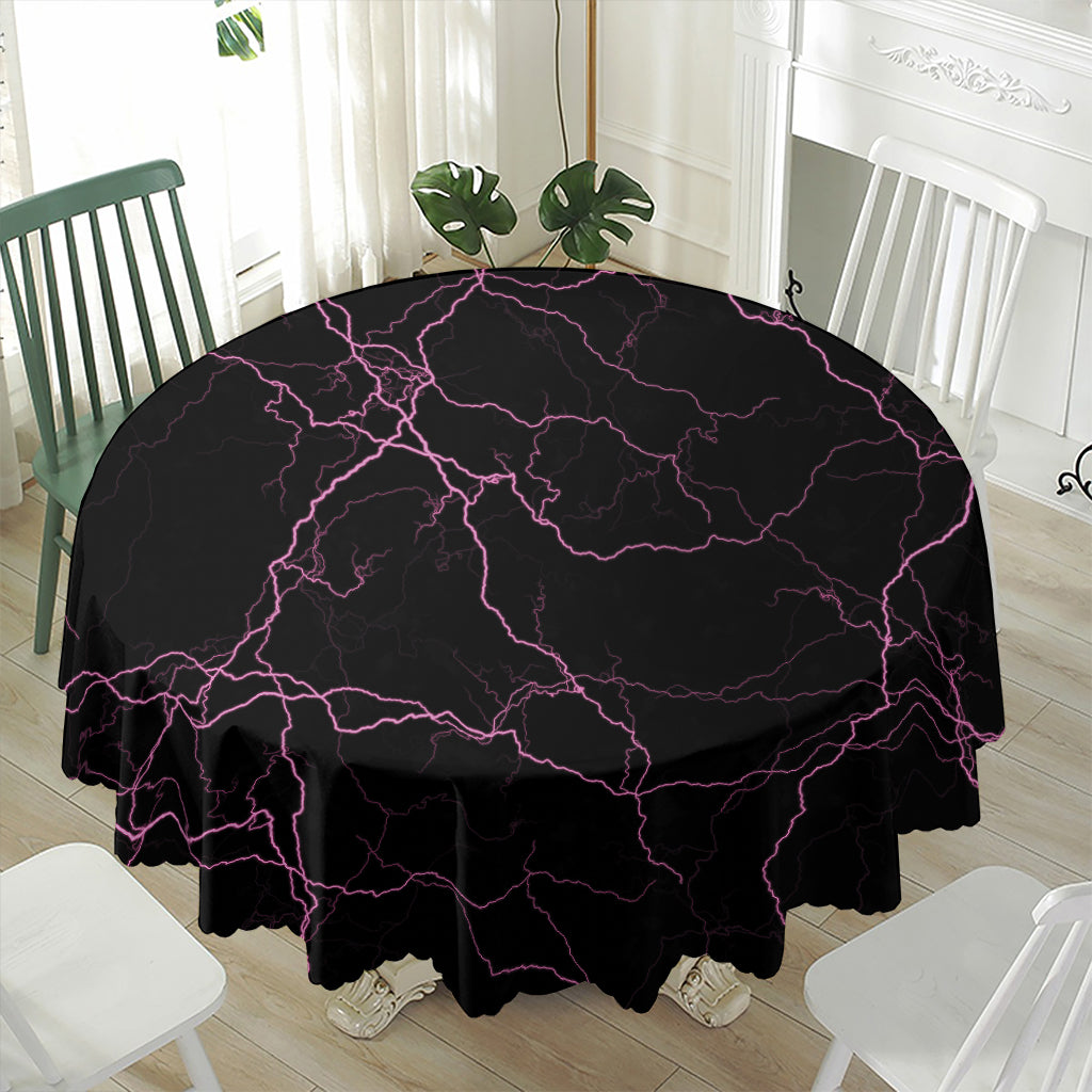 Purple Lightning Print Waterproof Round Tablecloth