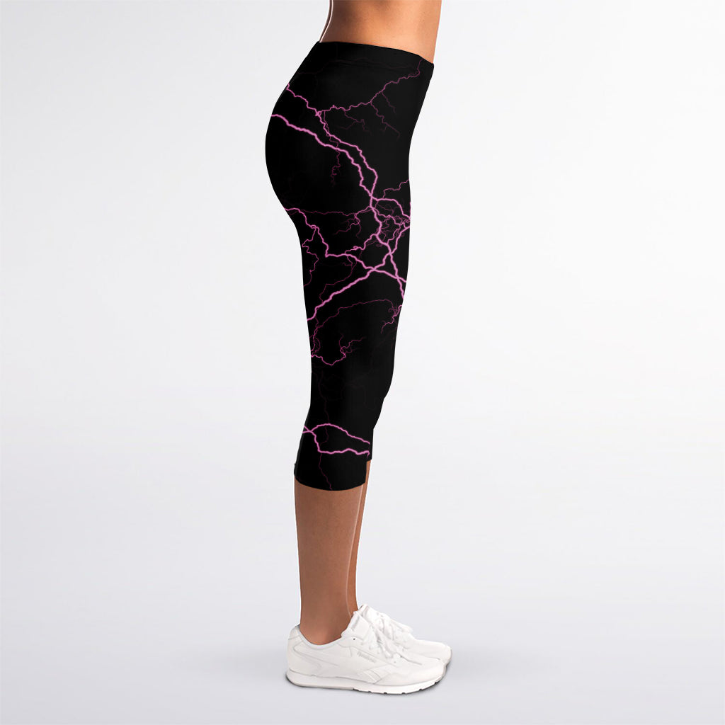 Purple Lightning Print Women's Capri Leggings