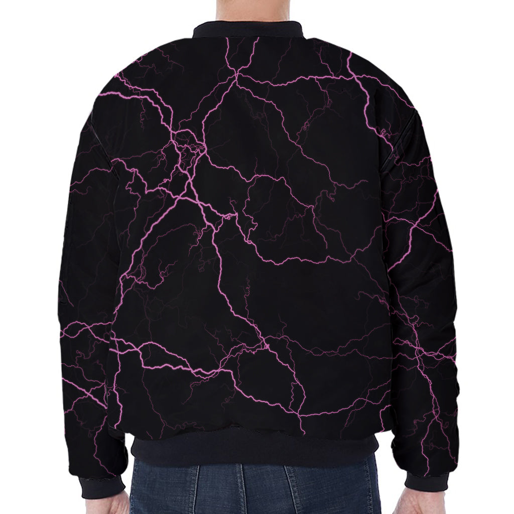 Purple Lightning Print Zip Sleeve Bomber Jacket