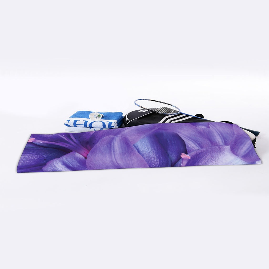 Purple Lily Flower Print Sports Towel