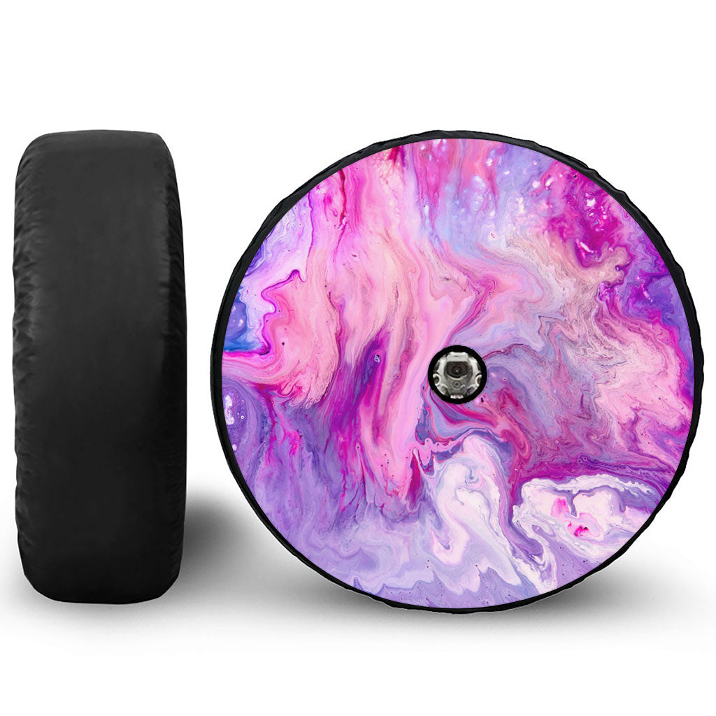 Purple Liquid Marble Print Tire Cover With Camera Hole