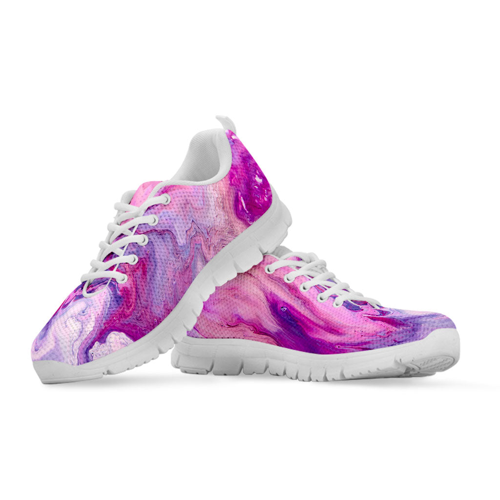 Purple Liquid Marble Print White Running Shoes