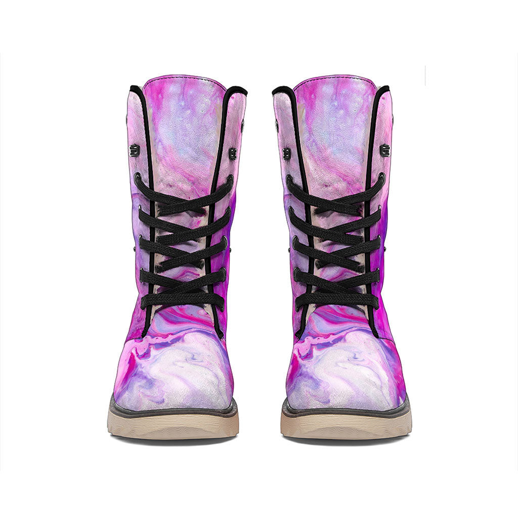 Purple Liquid Marble Print Winter Boots