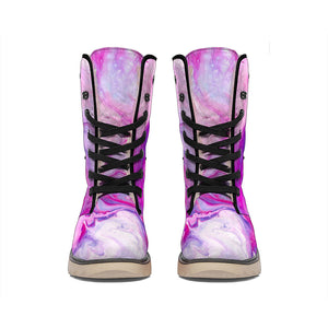Purple Liquid Marble Print Winter Boots