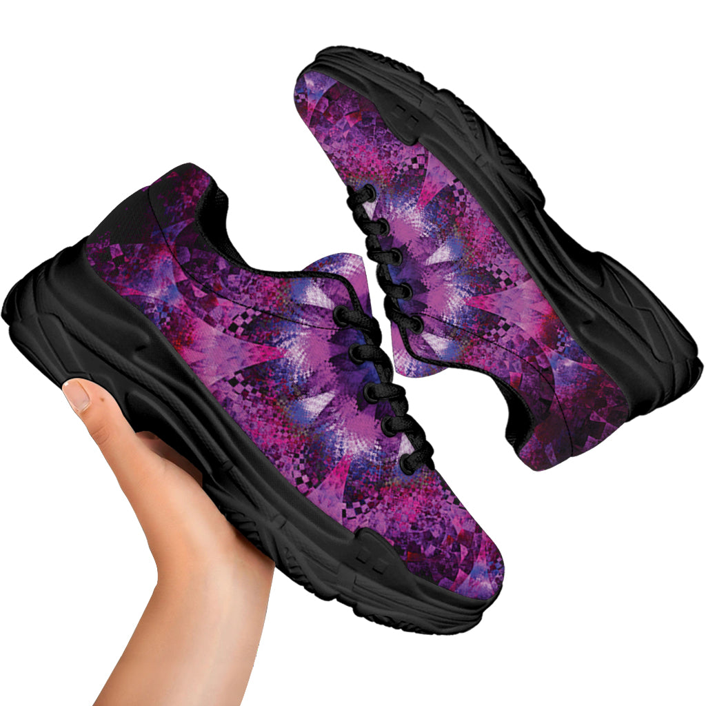 Purple Mandala Flower Print Black Chunky Shoes