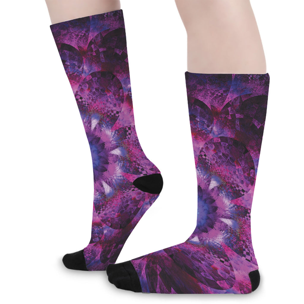 Purple Mandala Flower Print Long Socks