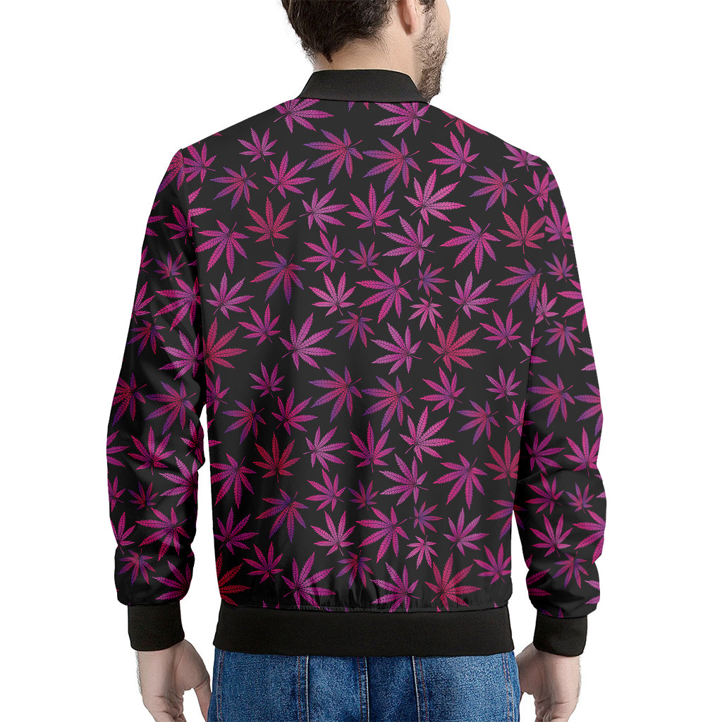 Purple Marijuana Leaf Pattern Print Men's Bomber Jacket