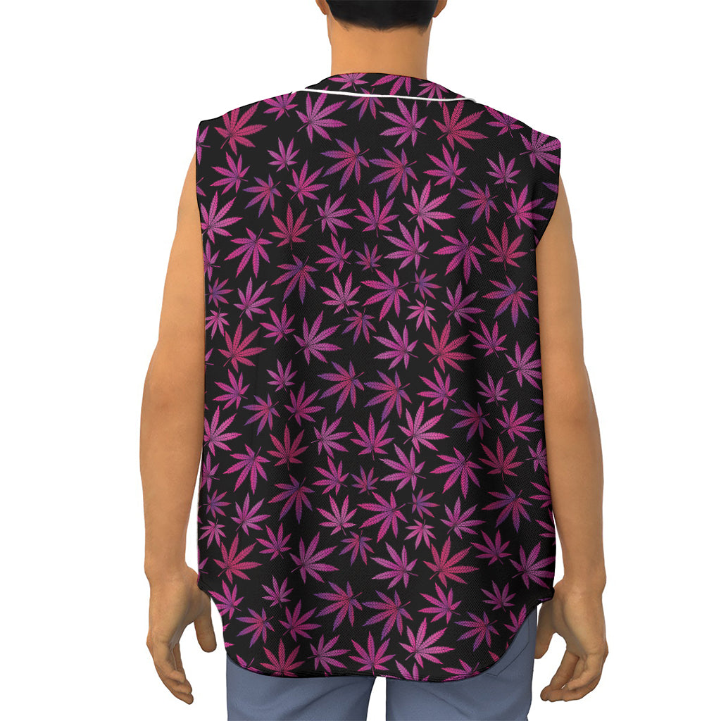 Purple Marijuana Leaf Pattern Print Sleeveless Baseball Jersey