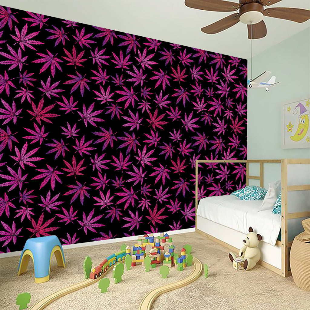 Purple Marijuana Leaf Pattern Print Wall Sticker