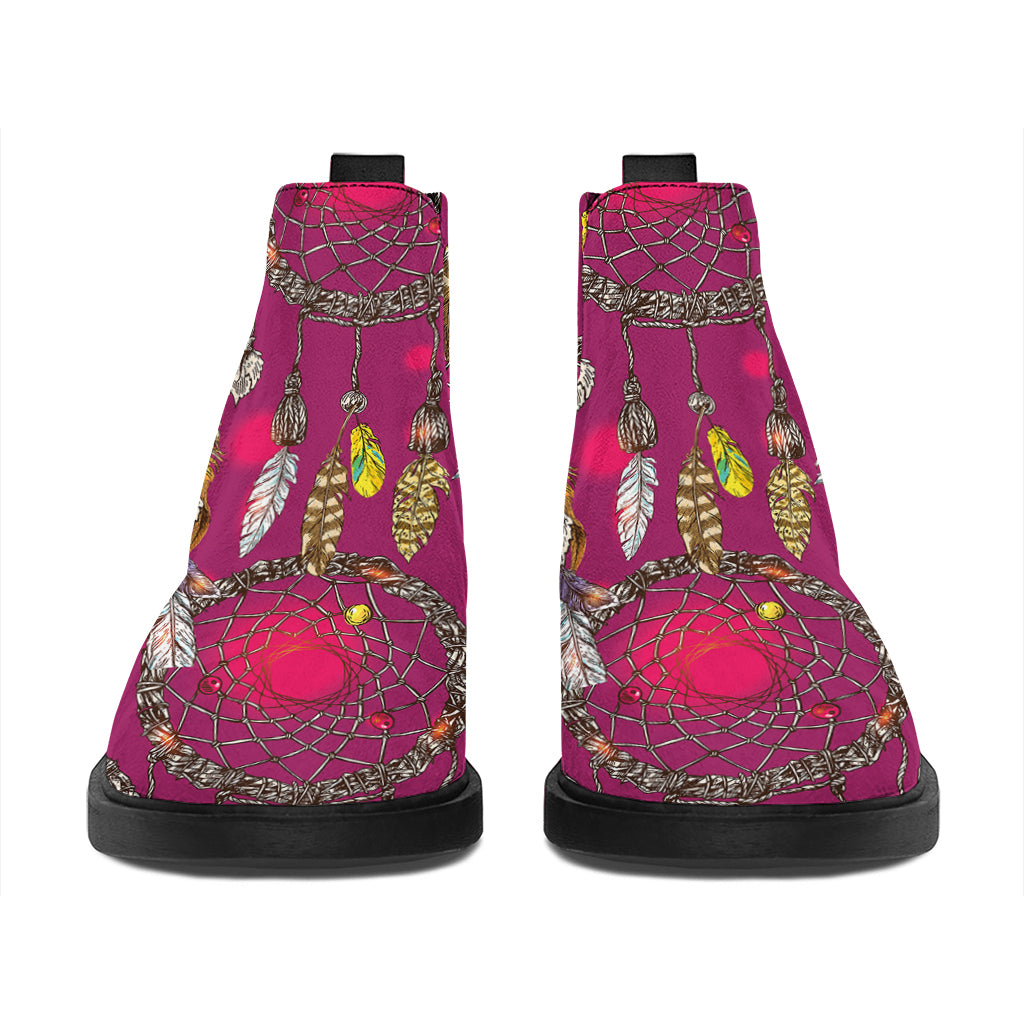 Purple Native Dream Catcher Print Flat Ankle Boots