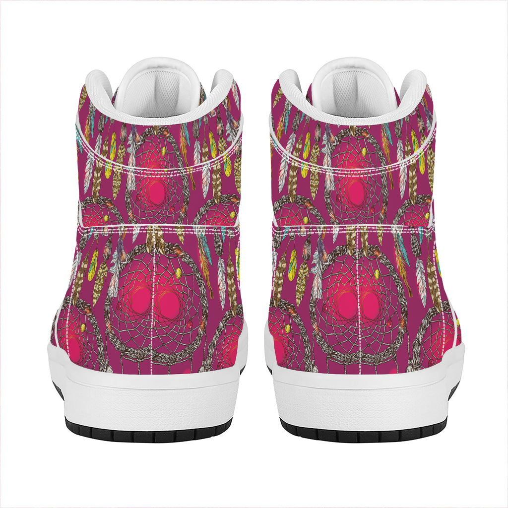 Purple Native Dream Catcher Print High Top Leather Sneakers