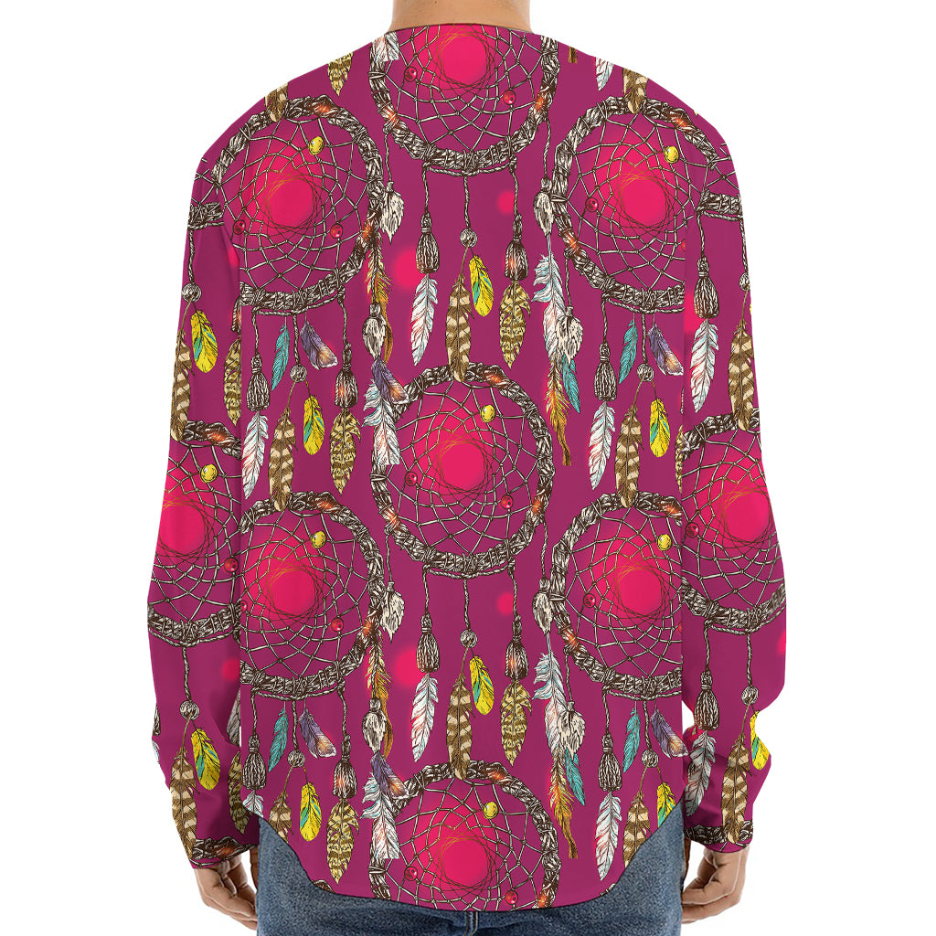 Purple Native Dream Catcher Print Long Sleeve Baseball Jersey