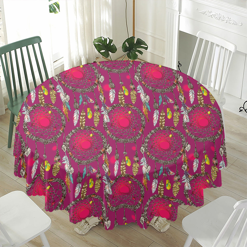 Purple Native Dream Catcher Print Waterproof Round Tablecloth