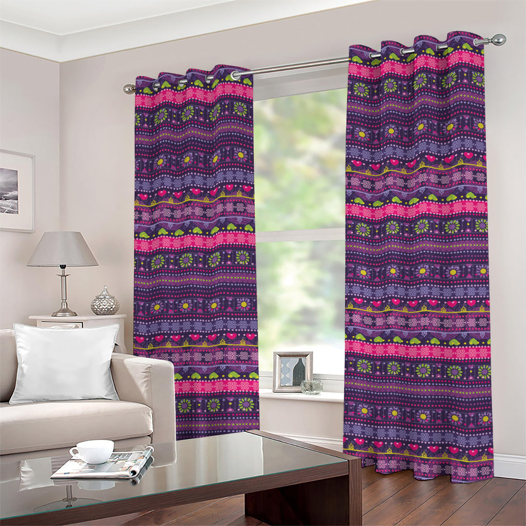 Purple Native Tribal Pattern Print Grommet Curtains