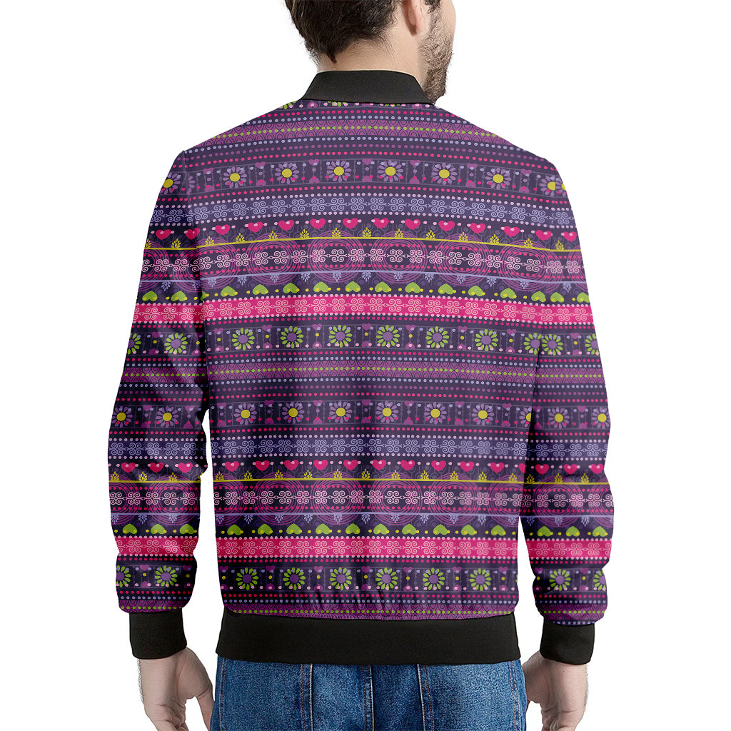 Purple Native Tribal Pattern Print Men's Bomber Jacket