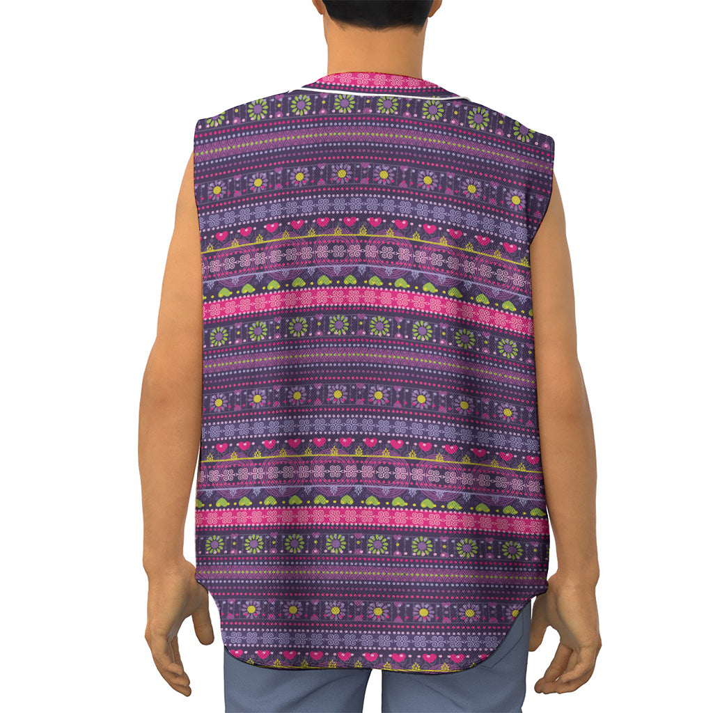 Purple Native Tribal Pattern Print Sleeveless Baseball Jersey
