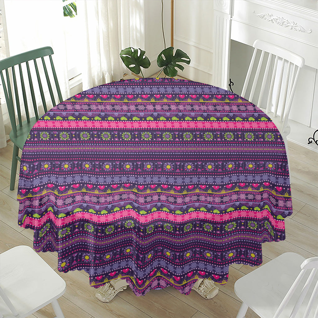 Purple Native Tribal Pattern Print Waterproof Round Tablecloth