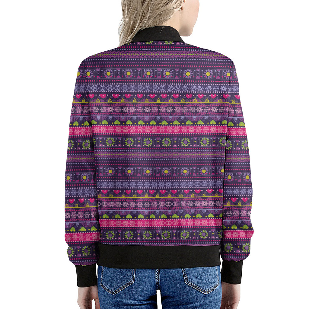 Purple Native Tribal Pattern Print Women's Bomber Jacket