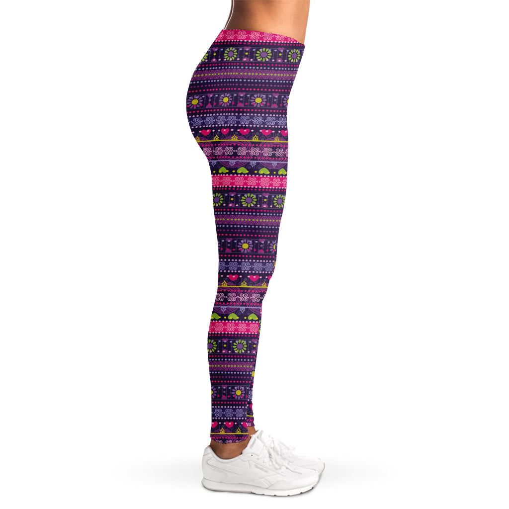 Purple Native Tribal Pattern Print Women's Leggings