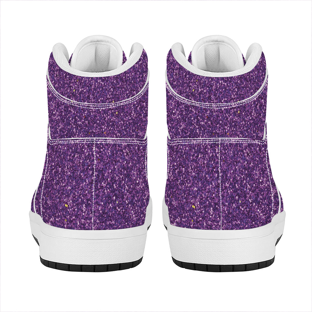 Purple (NOT Real) Glitter Print High Top Leather Sneakers