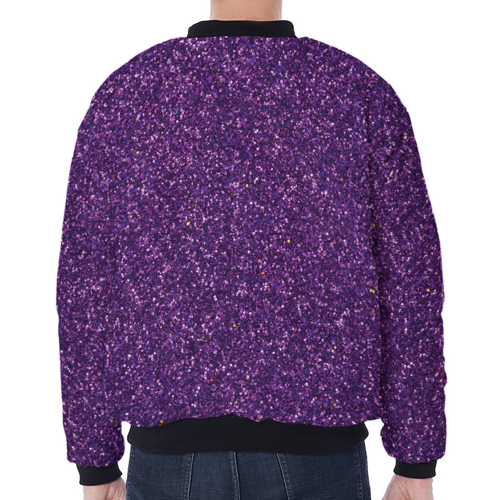 Purple (NOT Real) Glitter Print Zip Sleeve Bomber Jacket
