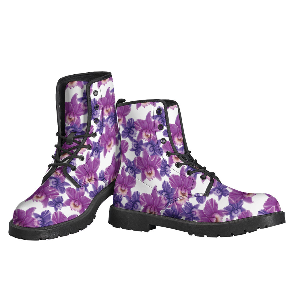 Purple Orchid Flower Pattern Print Backpack