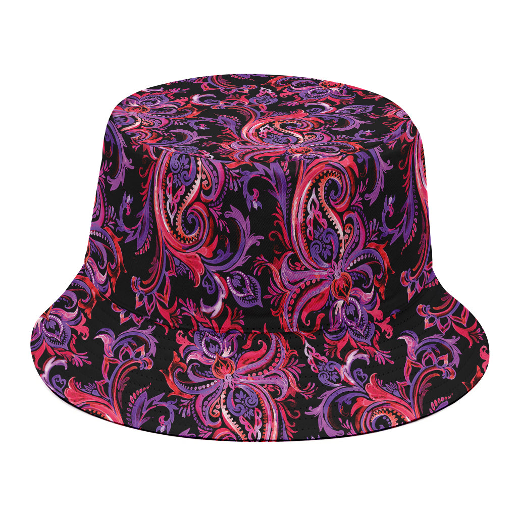 Purple Paisley Pattern Print Bucket Hat