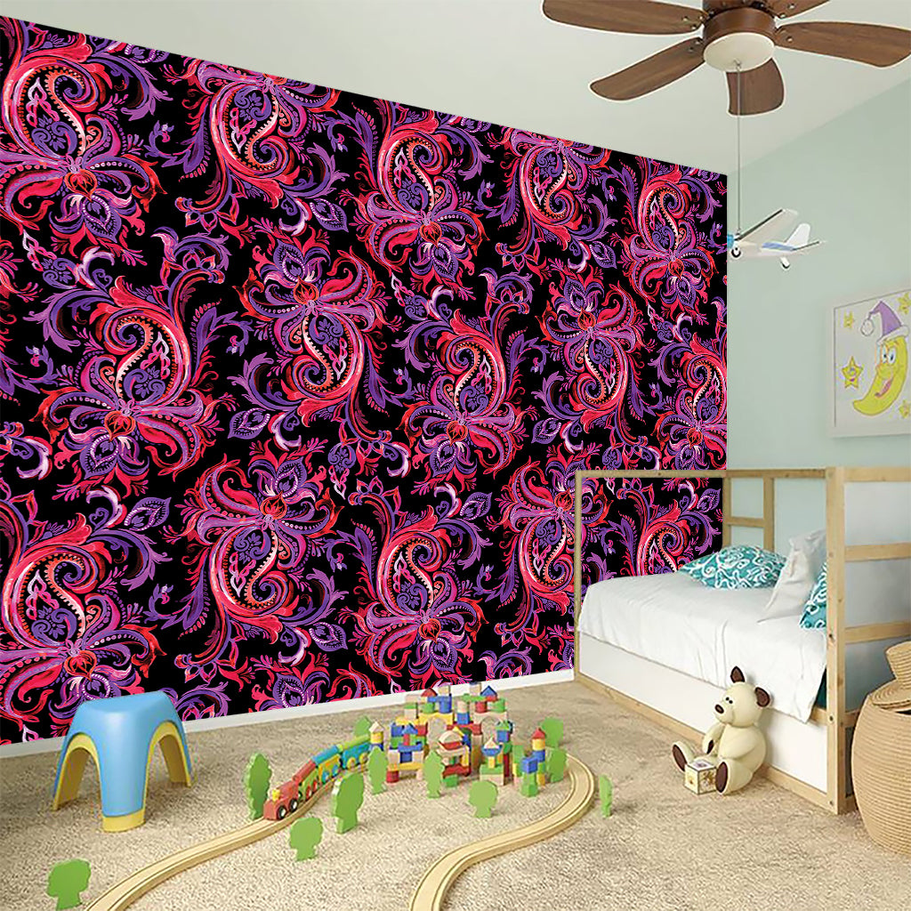 Purple Paisley Pattern Print Wall Sticker