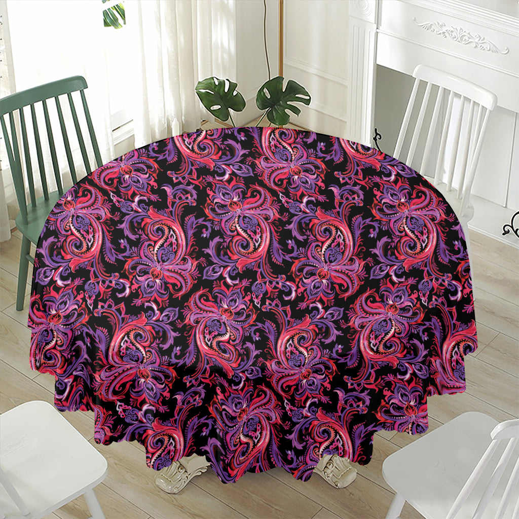 Purple Paisley Pattern Print Waterproof Round Tablecloth