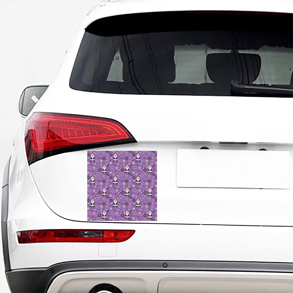Purple Panda And Flower Pattern Print Car Sticker