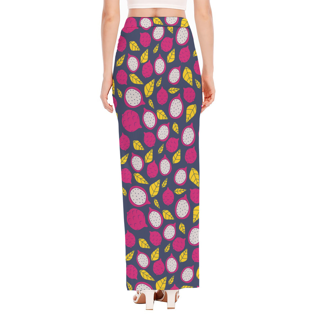 Purple Pitaya Pattern Print High Slit Maxi Skirt