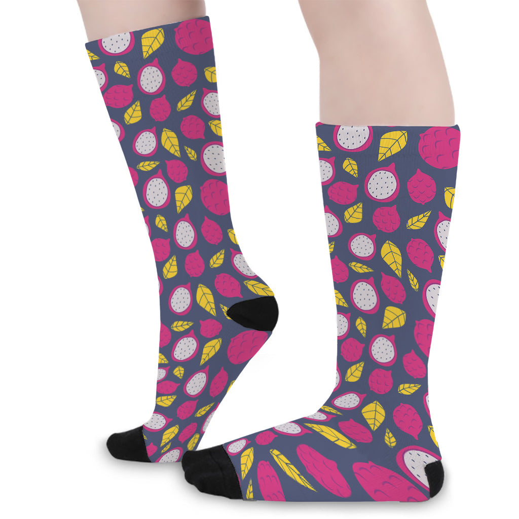 Purple Pitaya Pattern Print Long Socks