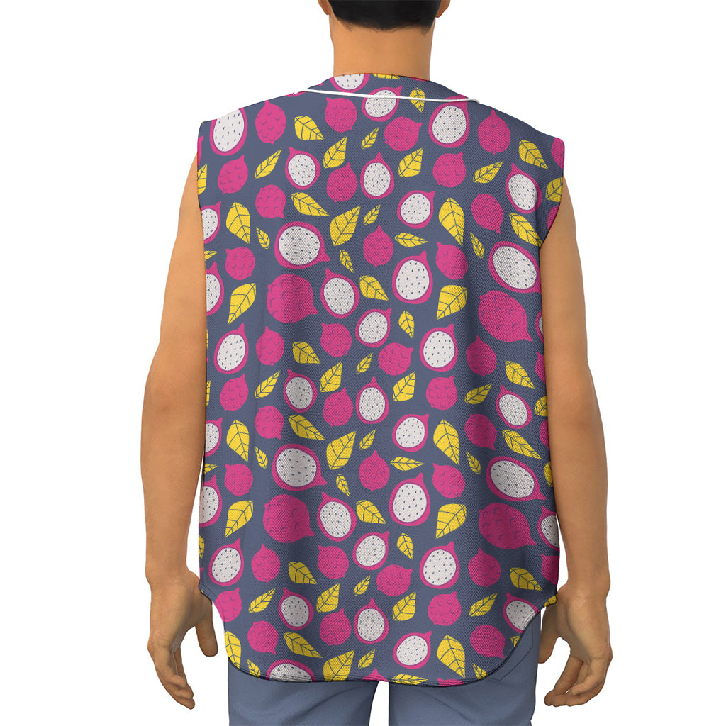 Purple Pitaya Pattern Print Sleeveless Baseball Jersey