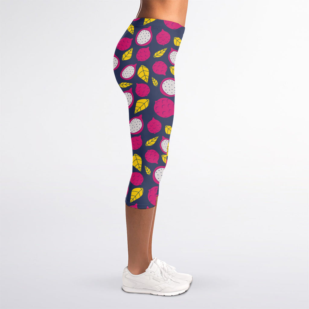 Purple Pitaya Pattern Print Women's Capri Leggings