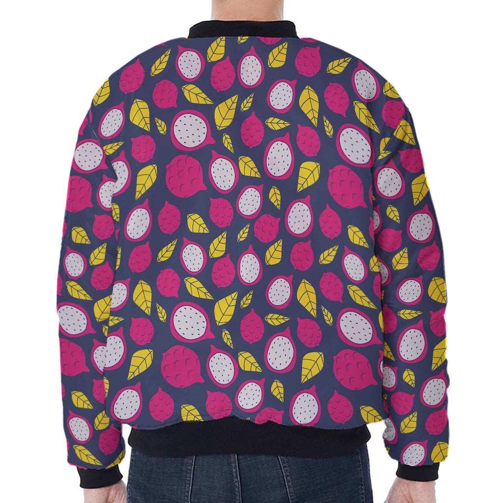 Purple Pitaya Pattern Print Zip Sleeve Bomber Jacket
