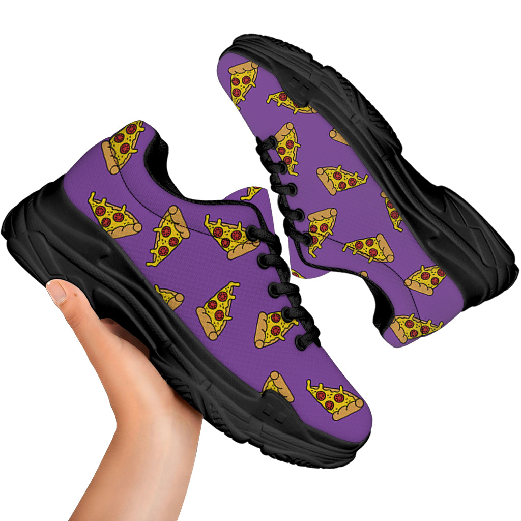 Purple Pizza Pattern Print Black Chunky Shoes