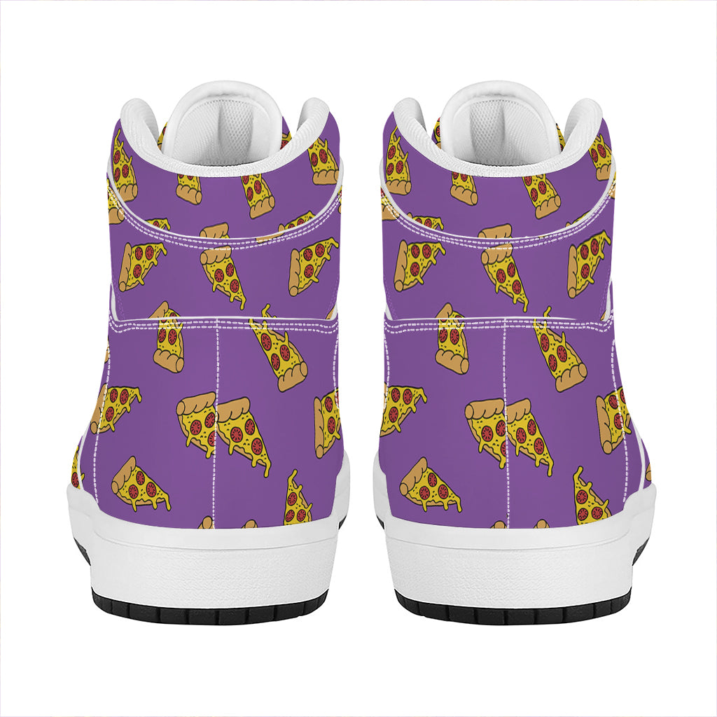 Purple Pizza Pattern Print High Top Leather Sneakers