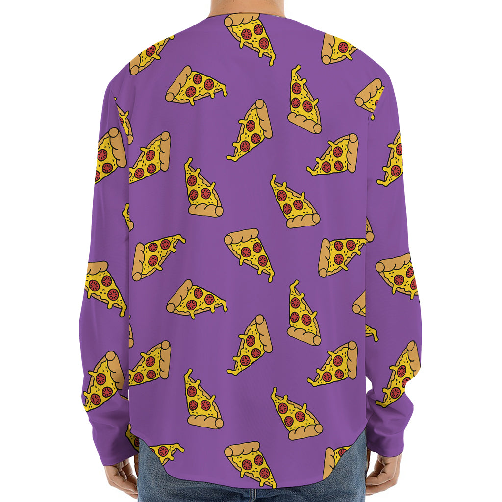 Purple Pizza Pattern Print Long Sleeve Baseball Jersey