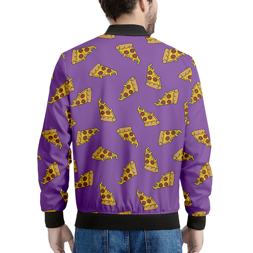 Purple Pizza Pattern Print Men's Bomber Jacket