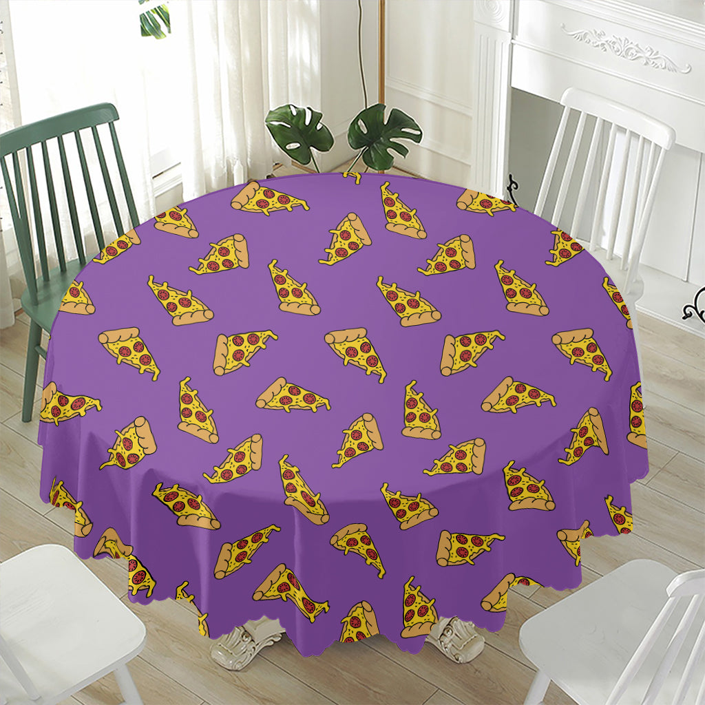 Purple Pizza Pattern Print Waterproof Round Tablecloth
