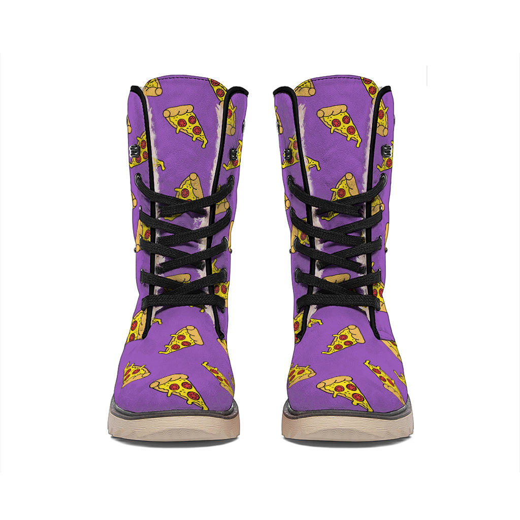 Purple Pizza Pattern Print Winter Boots