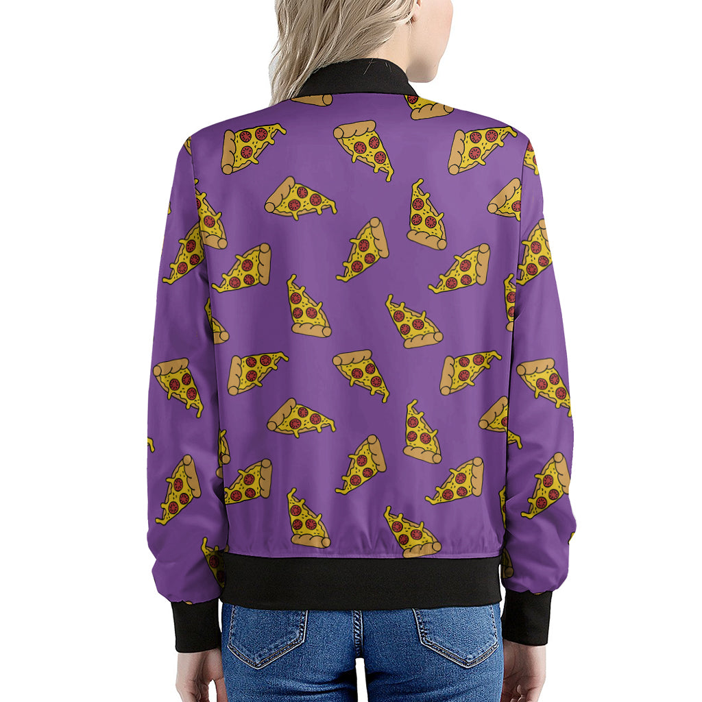 Purple Pizza Pattern Print Women's Bomber Jacket