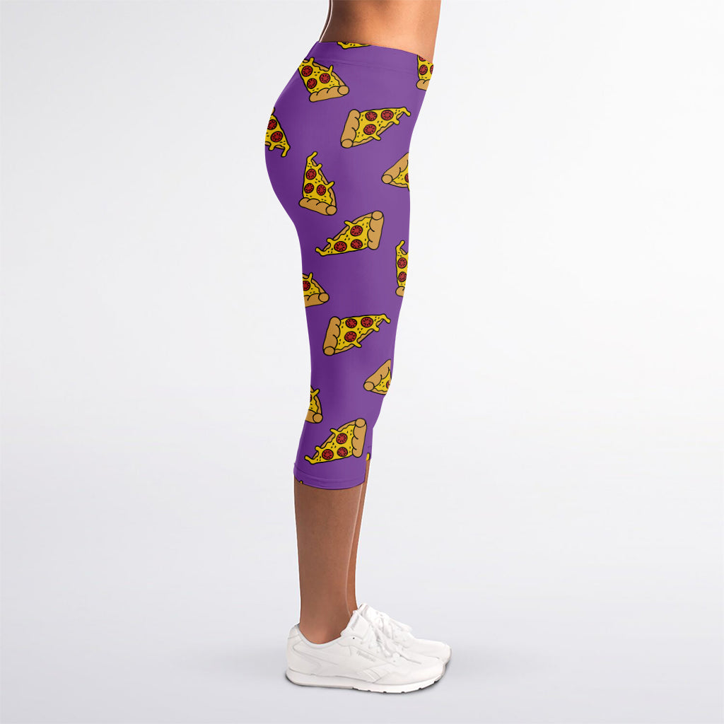 Purple Pizza Pattern Print Women's Capri Leggings
