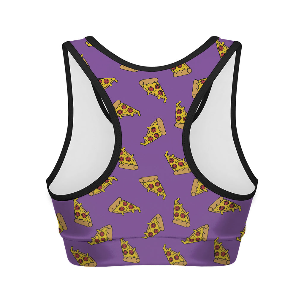 Purple Pizza Pattern Print Women's Sports Bra