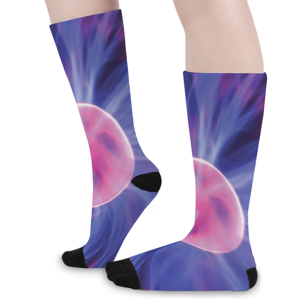 Purple Plasma Ball Print Long Socks