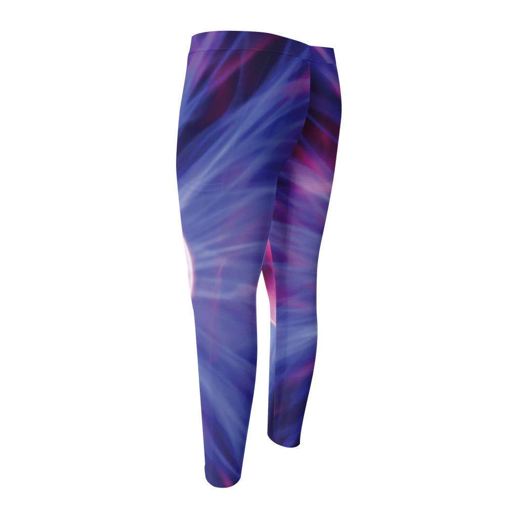 Purple Plasma Ball Print Men's Compression Pants
