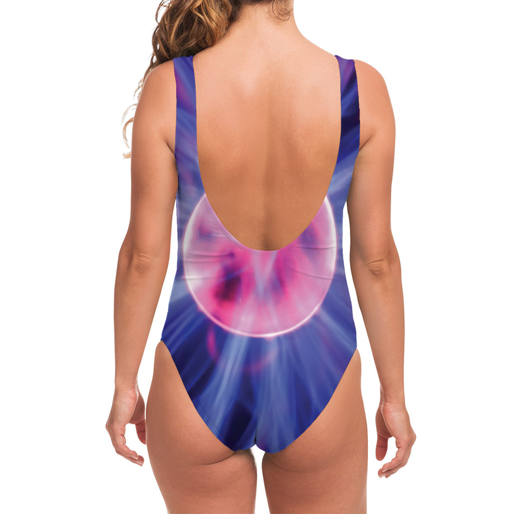 Purple Plasma Ball Print One Piece Swimsuit