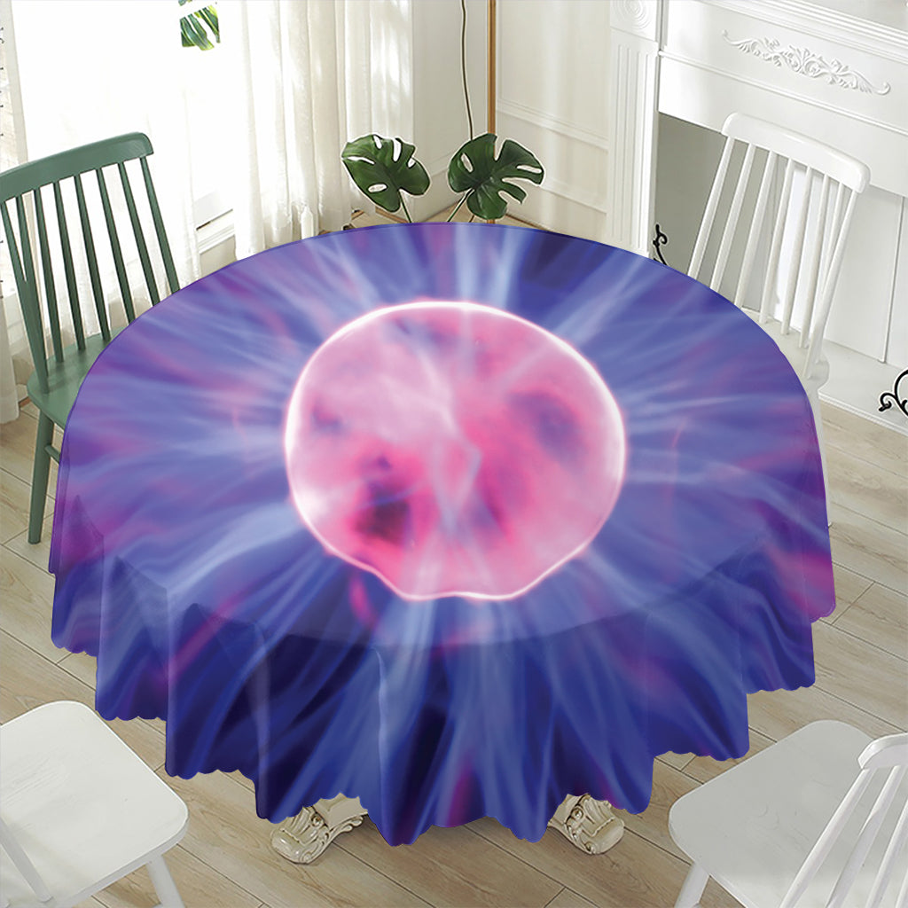 Purple Plasma Ball Print Waterproof Round Tablecloth