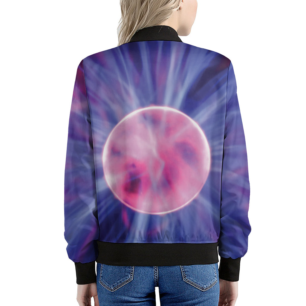 Purple Plasma Ball Print Women's Bomber Jacket