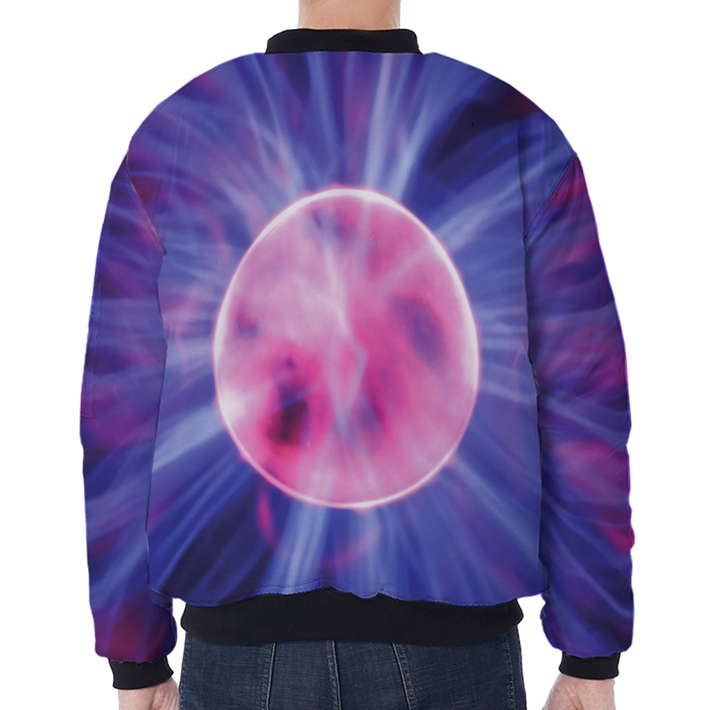 Purple Plasma Ball Print Zip Sleeve Bomber Jacket